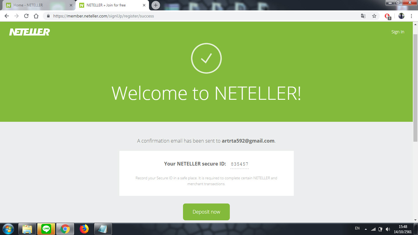 สมัคร Neteller เสร็จแล้ว สมัคร Neteller เสร็จแล้ว